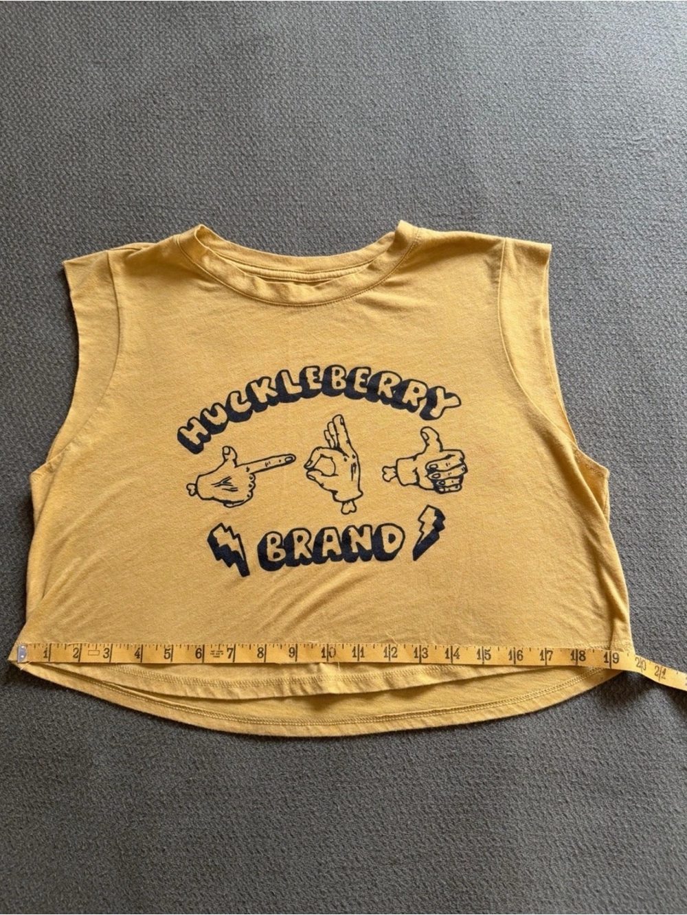 Huckleberry Mustard Yellow Graphic Crop Tank size medium